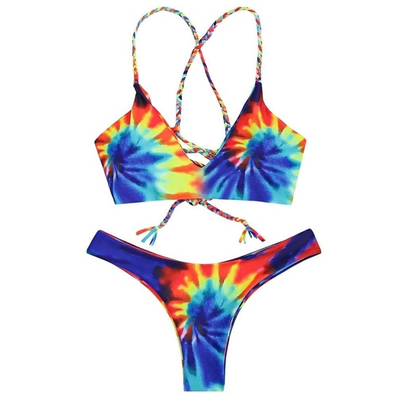 Neon rainbow tie dye swimsuit - Picture 1 of 3